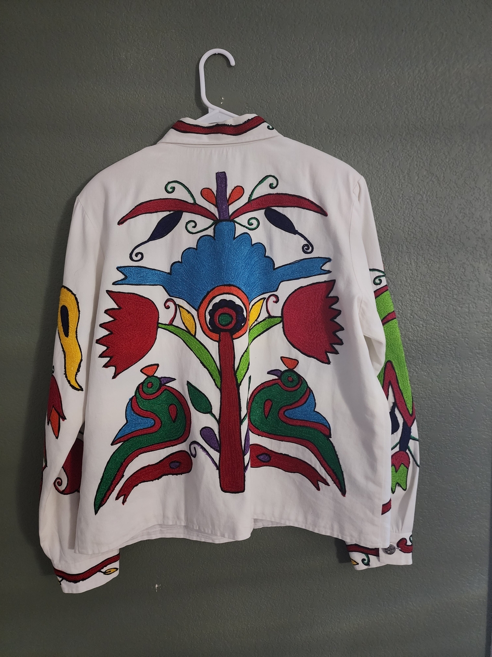 Vintage 90s Coldwater Creek Embroidered Bird Floral Jacket XL Boho Art to Wear - Picture 3 of 9
